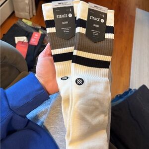 NWT Stance Casual Men's Socks - cream, brown and Black size L 2 pairs